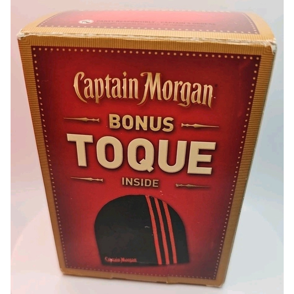 Captain Morgan Toque Black With Red Stripes Beanie Winter Hat Bonus Promotional